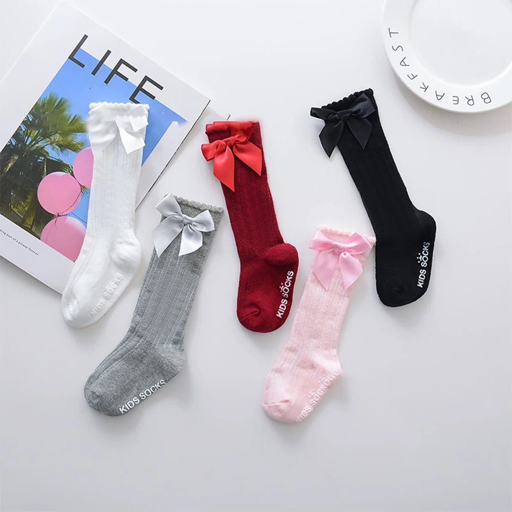 Breathable Socks High Bowknot Knee for Baby Girls