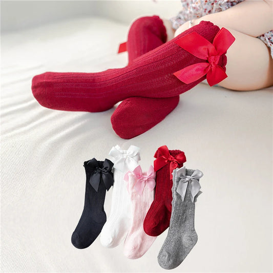 Breathable Socks High Bowknot Knee for Baby Girls