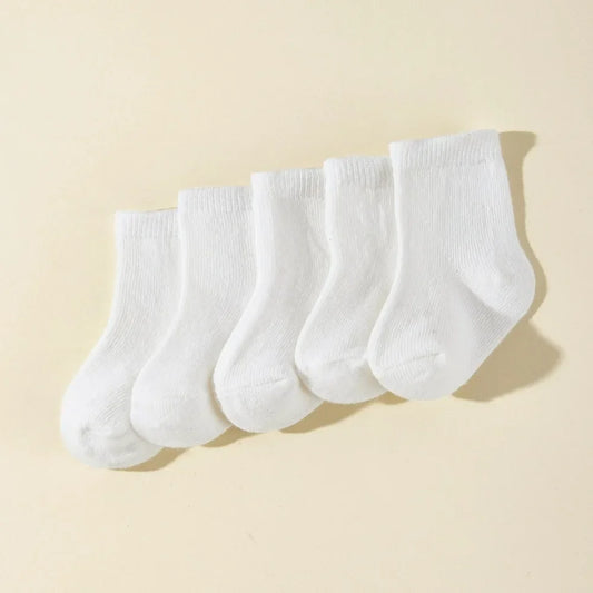 5 Pairs/Set Baby White Socks