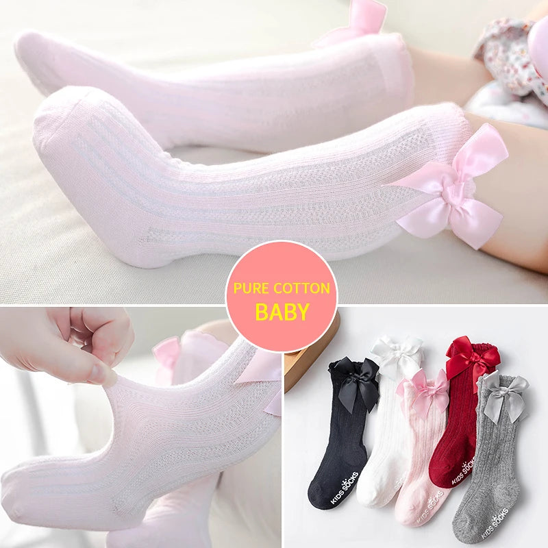 Breathable Socks High Bowknot Knee for Baby Girls