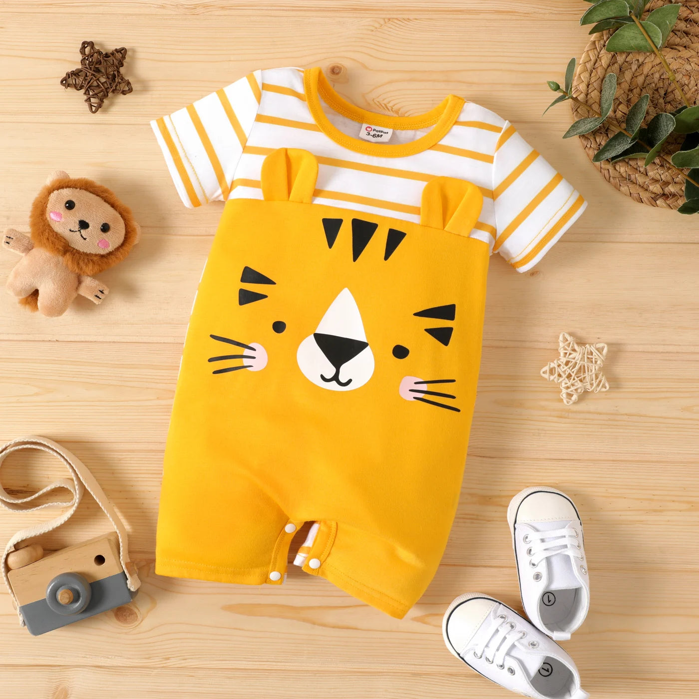 Cartoon Tiger Print Yellow Striped  Baby Boy Clothes