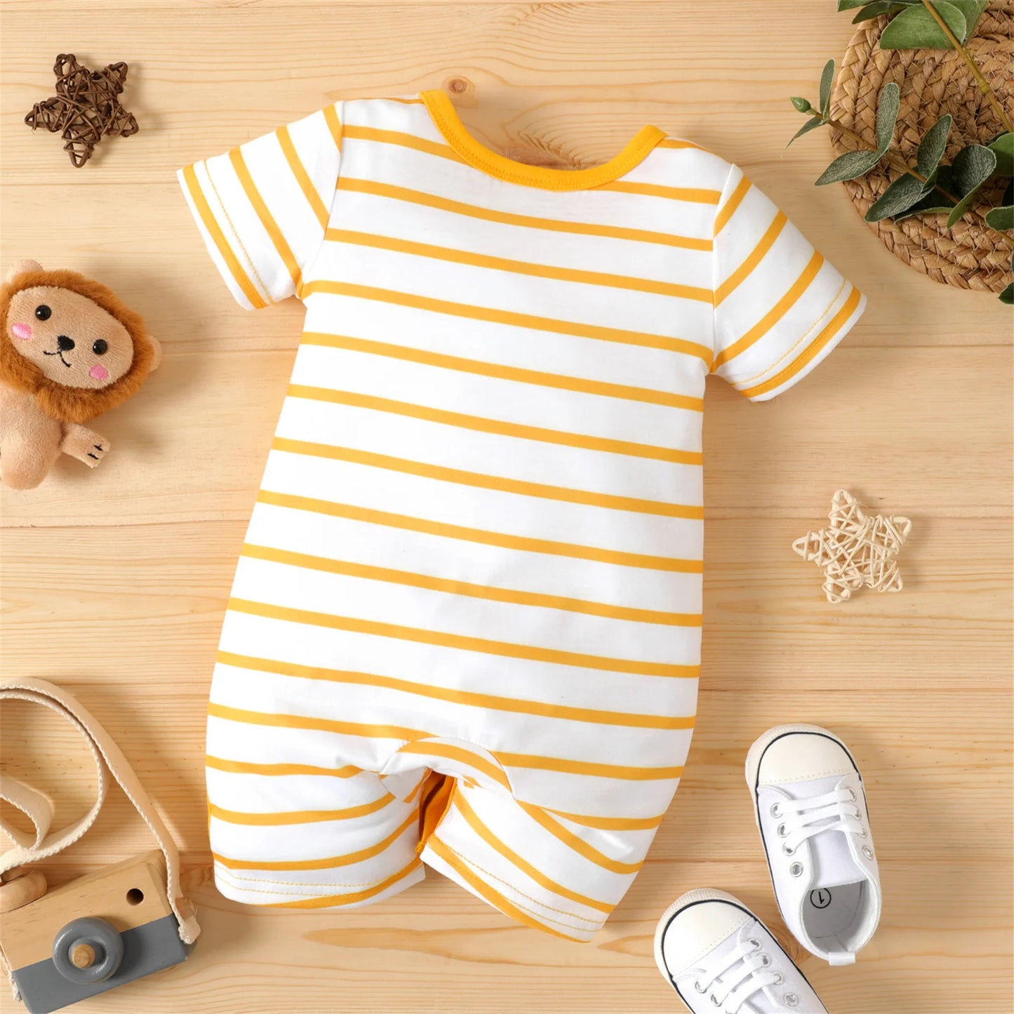 Cartoon Tiger Print Yellow Striped  Baby Boy Clothes