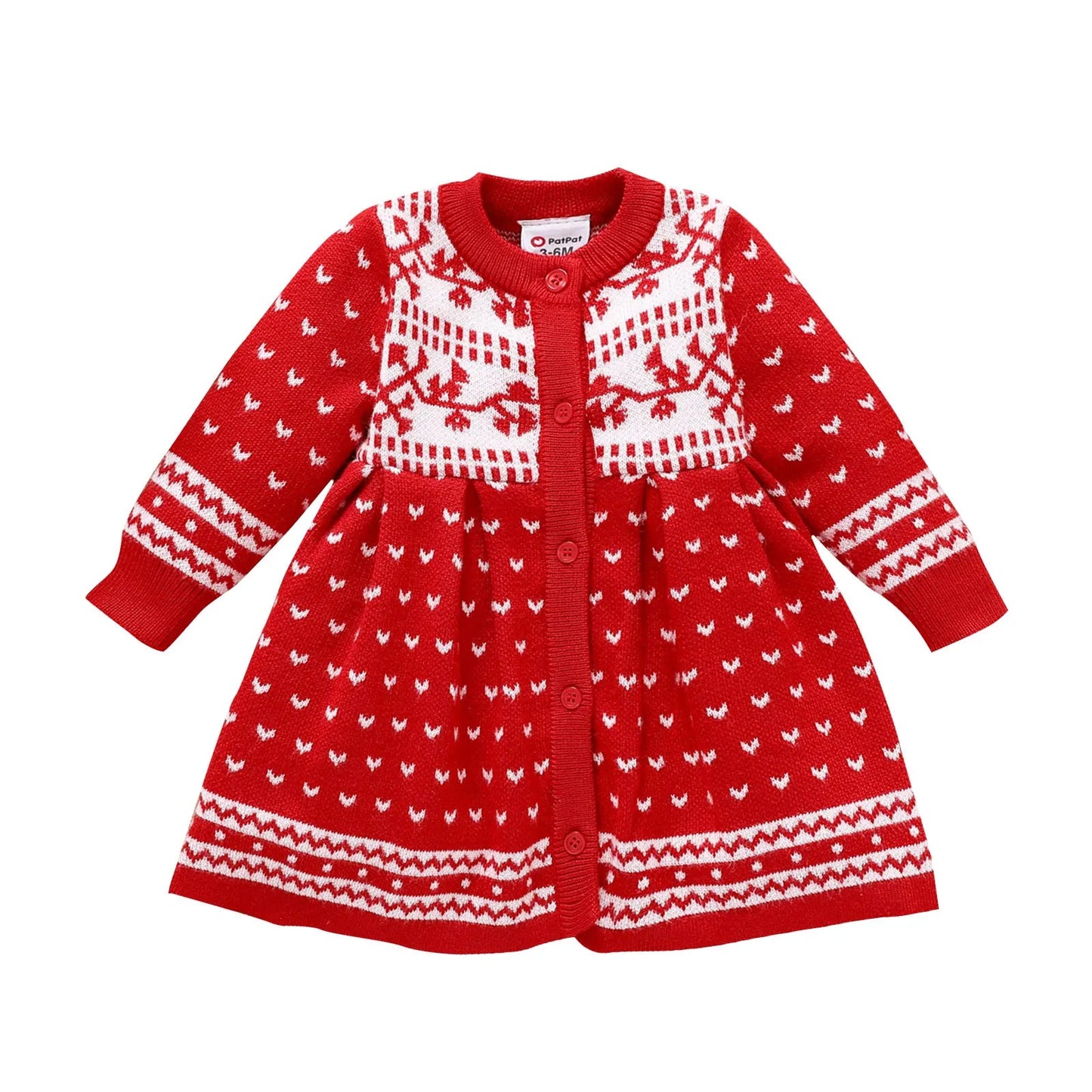 Red Long-sleeve Button Knitted Sweater Dress