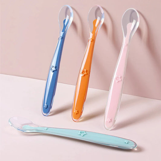 2 Pcs Baby Silicone  Learning Spoon