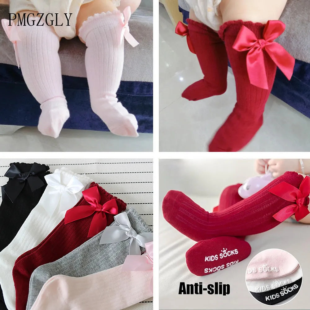 Breathable Socks High Bowknot Knee for Baby Girls