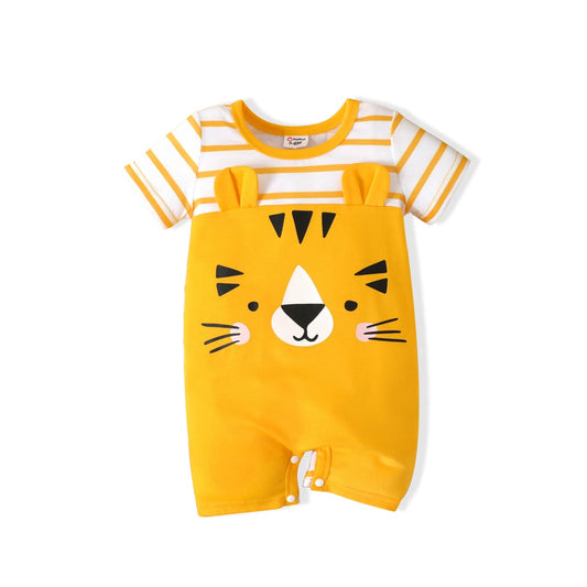 Cartoon Tiger Print Yellow Striped  Baby Boy Clothes